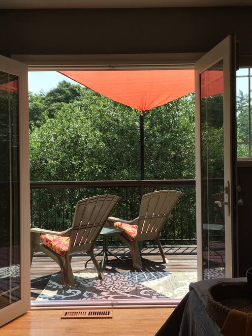 Private balcony three stories high! You feel as if you are in a tree house!