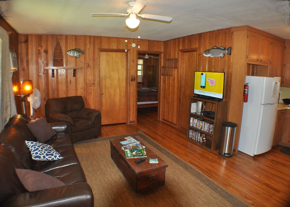 Big TV with large DVD library.