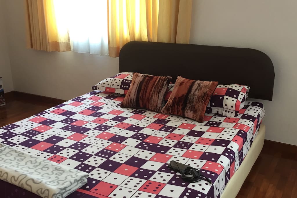 Pool facing room. Soft bed with mattress, pillow and fleece
