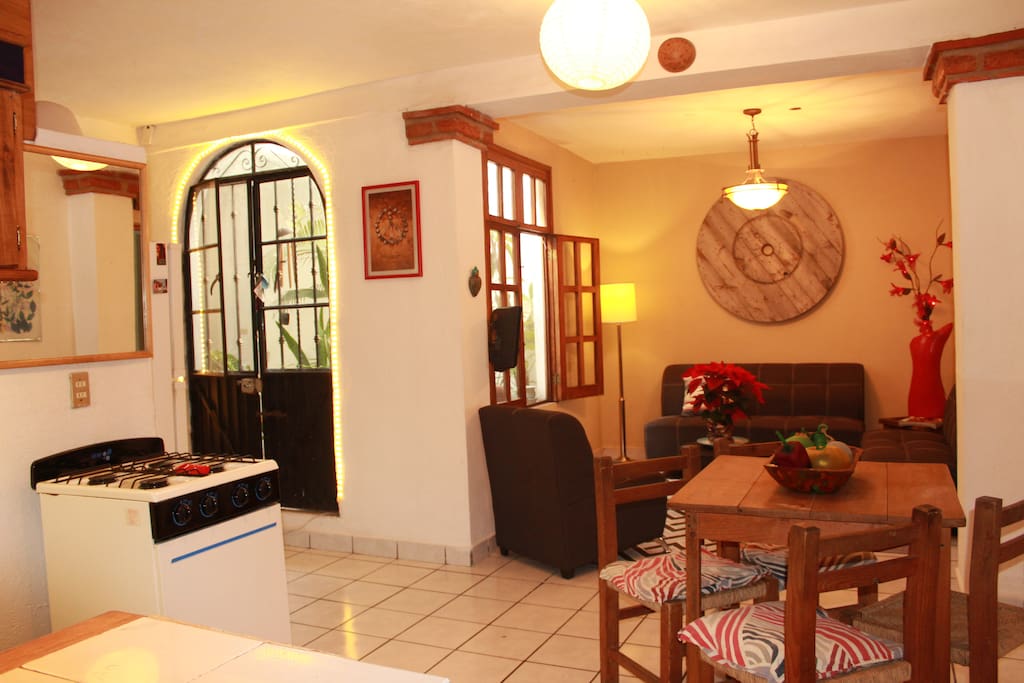 Open floor plan from kitchen to living room.