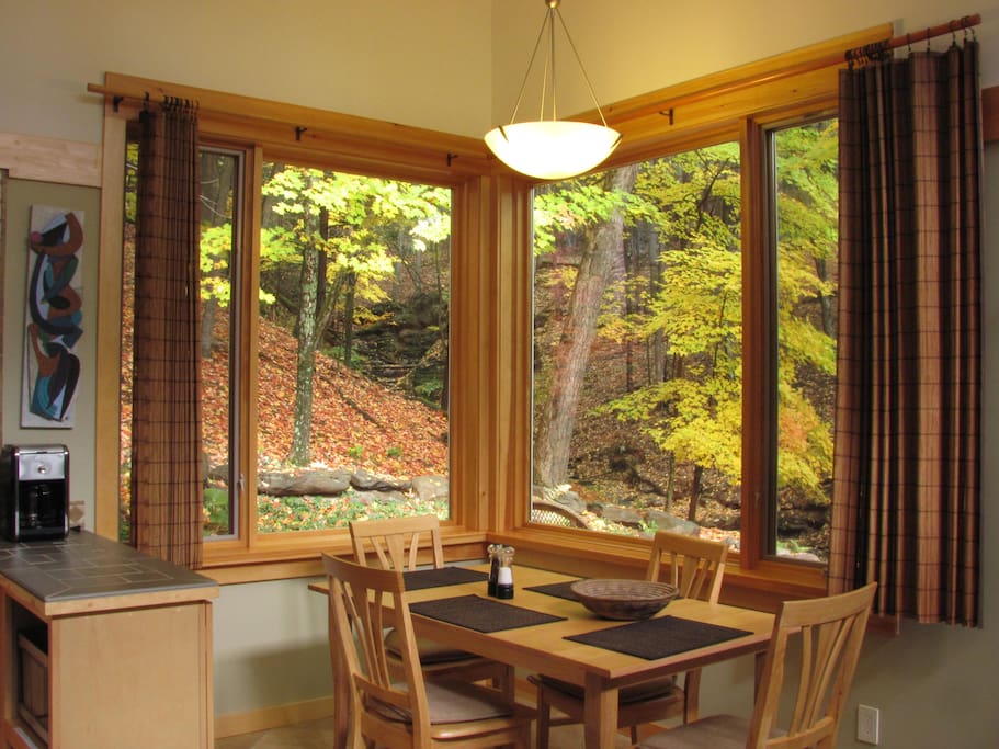 There's no better place to enjoy a leisurely meal than in front of these majestic windows.