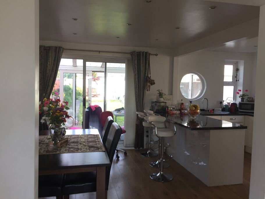 Open plan kitchen and breakfast bar