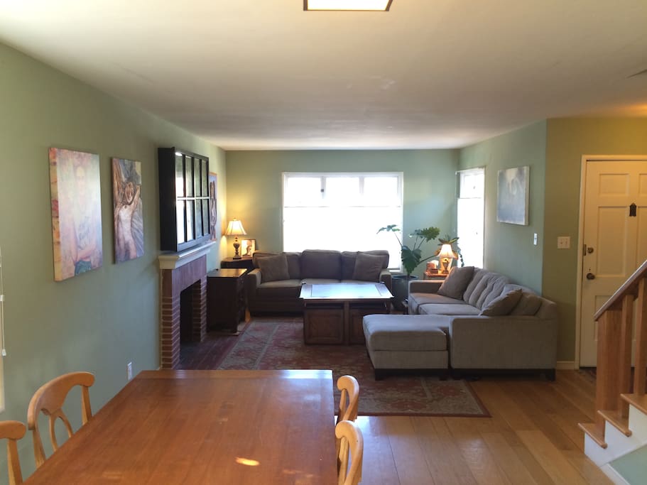 Open floor plan of living and dining rooms.