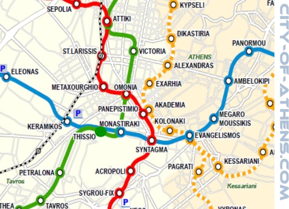 Seven minutes walking distance to Metaxourgeio underground/subway/metro station and ten to Keramikos underground/subway/metro station.