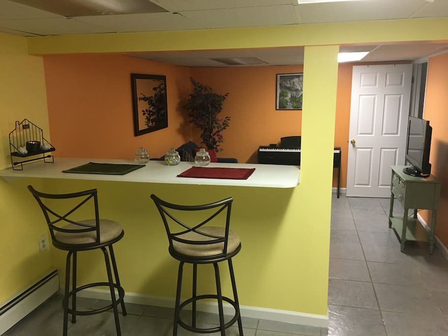 counter top with 2 stools