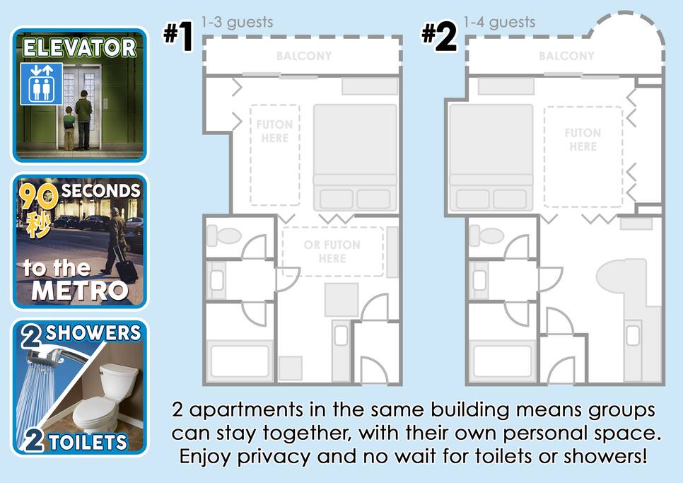 Two apartments on two different floors of the building gives you convenience, and also privacy. You're just a short elevator ride away.