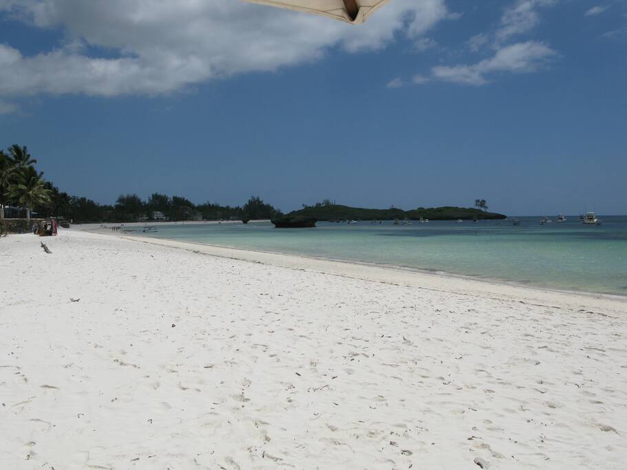 The pristine white powdery beach