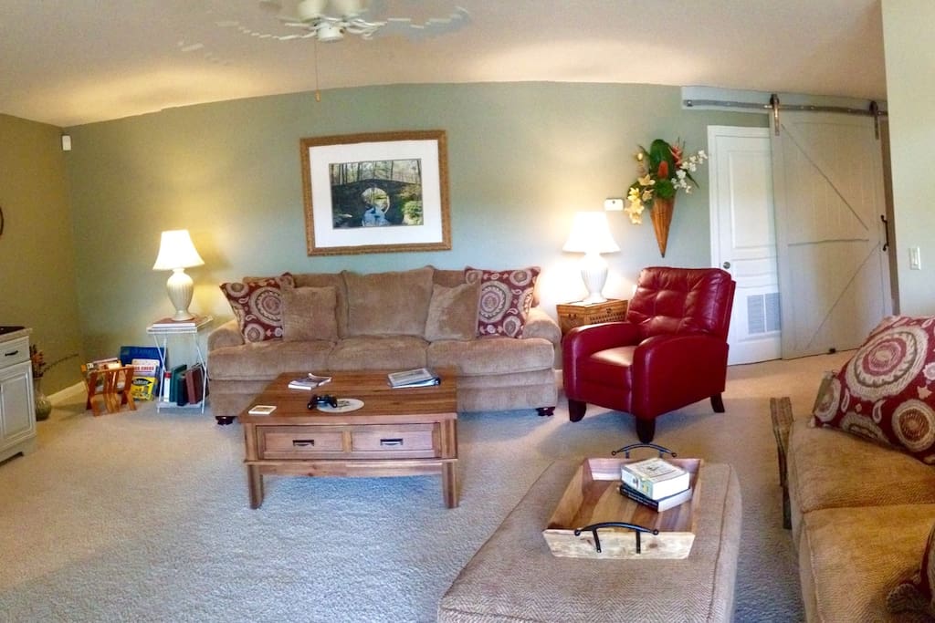 Your private living room in our walk out basement.