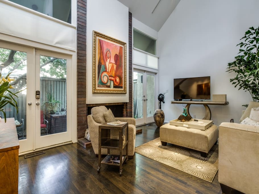 Living room view w/French doors opening onto patio