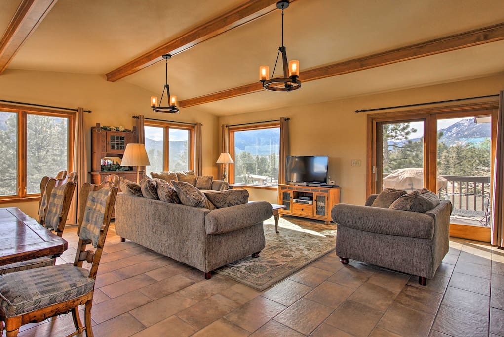 This 3,000-square foot home boasts mountain views and accommodations for 10!