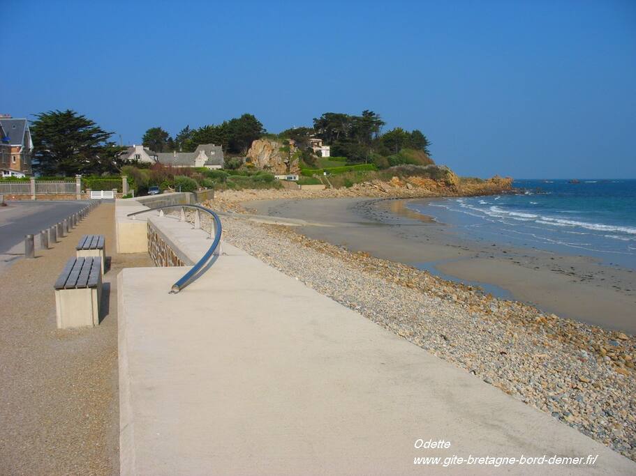 Plage de Trégastel,bordée d'une promenade piétonne,à pieds,en fauteuil,enpoussette .. du gîte