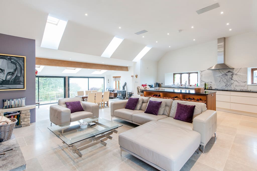 Open plan kitchen/living/dining room.