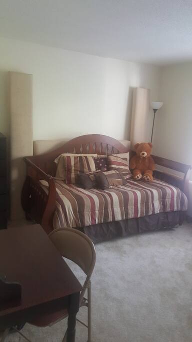 Comfortable day bed for one person or use pop-up trundle for additional twin bed. (See other picture)