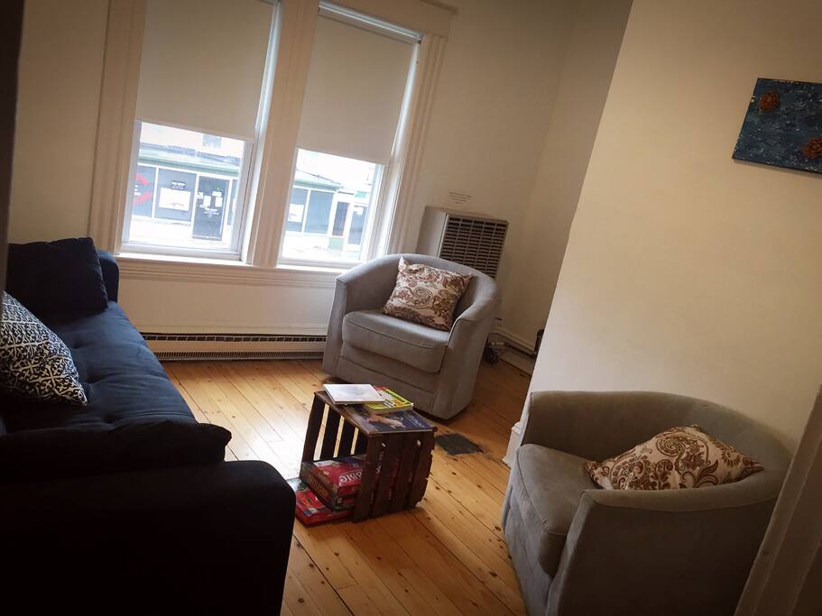 Couch pulls out into a bed