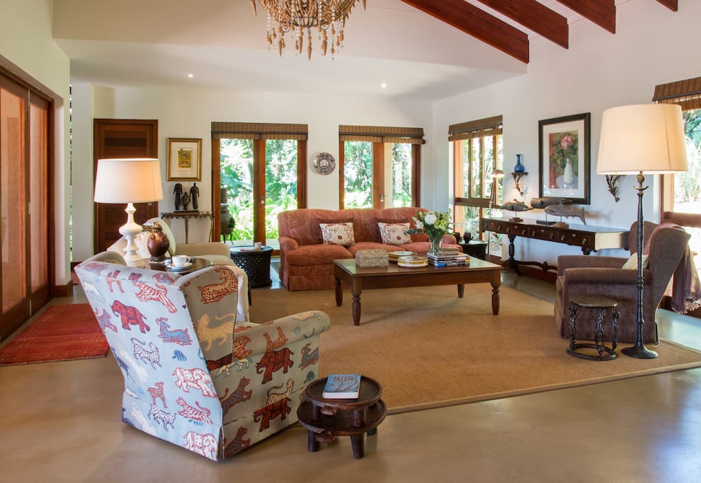 The large and beautifully appointed open-plan living area with original artworks