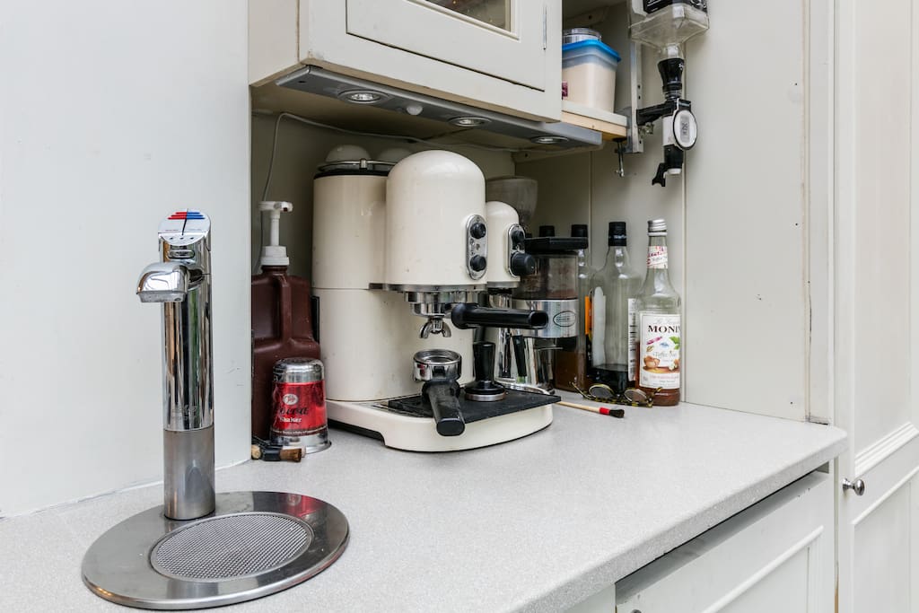 Hot and chilled water on tap, tea, freshly ground coffee, cocktails