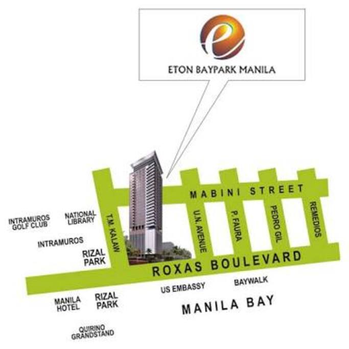 Very near U.S. Embassy, Manila Hotel, Intramuros Golf Club, National Library, World trade center, SM Mall of Asia and the famous Rizal Park
