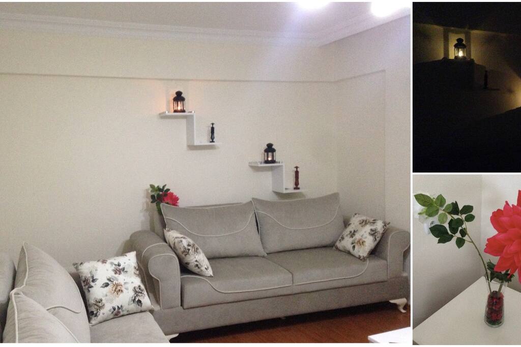 Ici tamamiyla sifir esyalidir, 48 inch Arcelik TV, Yatak olabilen konforlu oturma grubu, IKEA mobilya ve Dekorasyon,