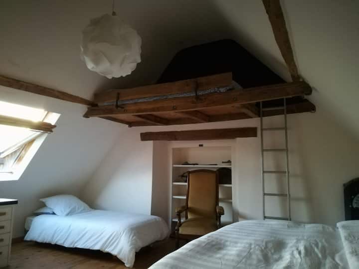 Chambre n°1 / 1 lit King size + 1 lit simple en mezzanine + 1 lit simple