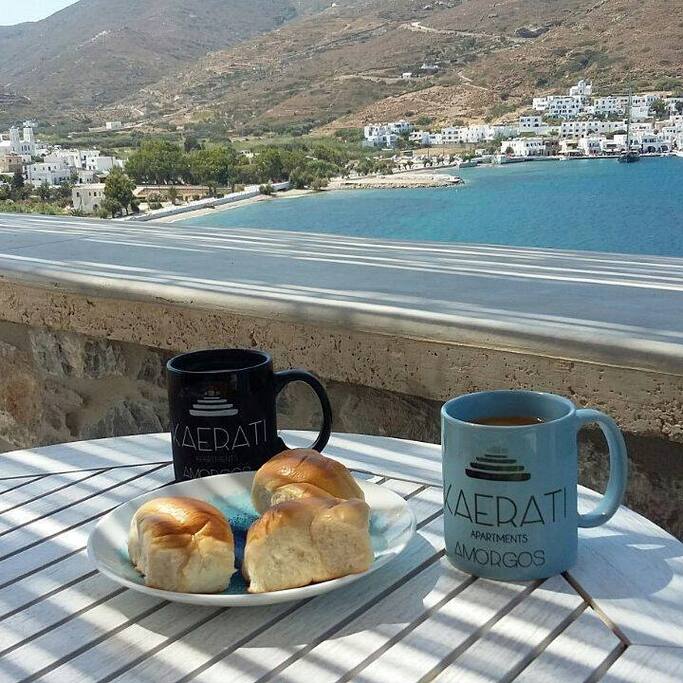 Sea view terrace, overlooking Katapola bay