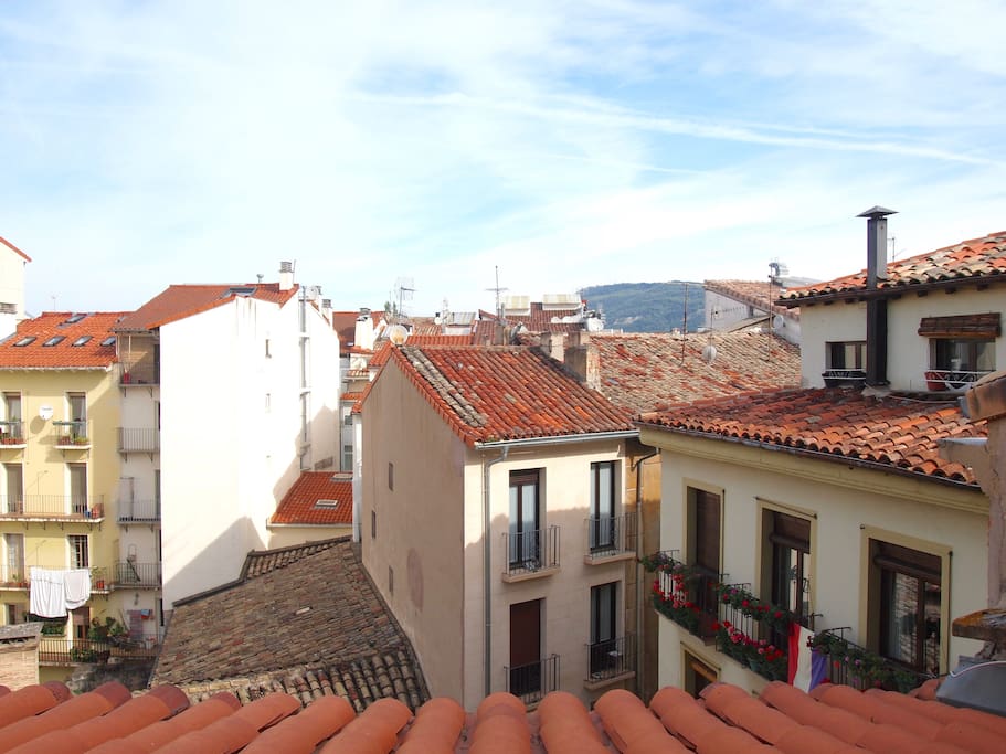 This is the view from the flat. In the background the mountains.