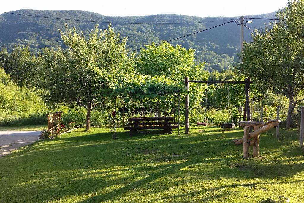 Garden seating with childrens play area