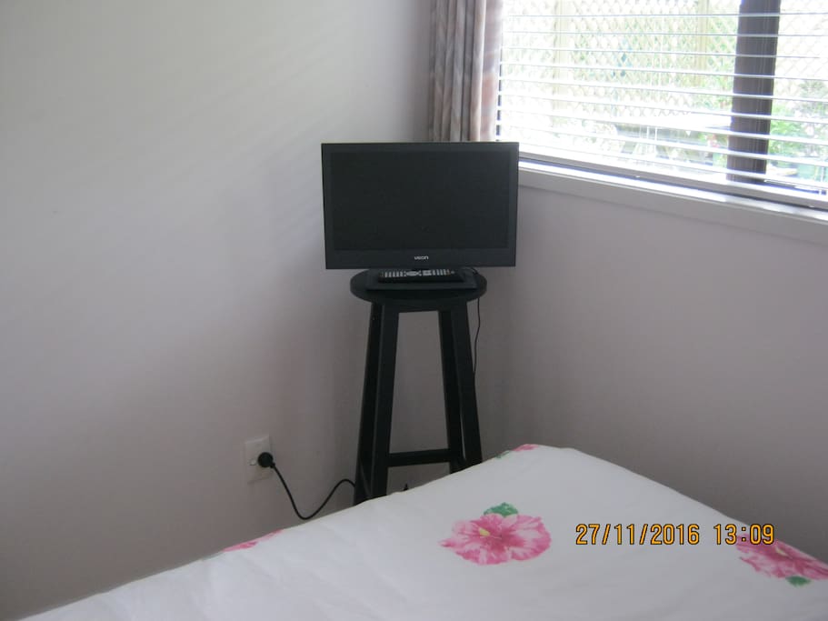 Small TV in queen size bed room