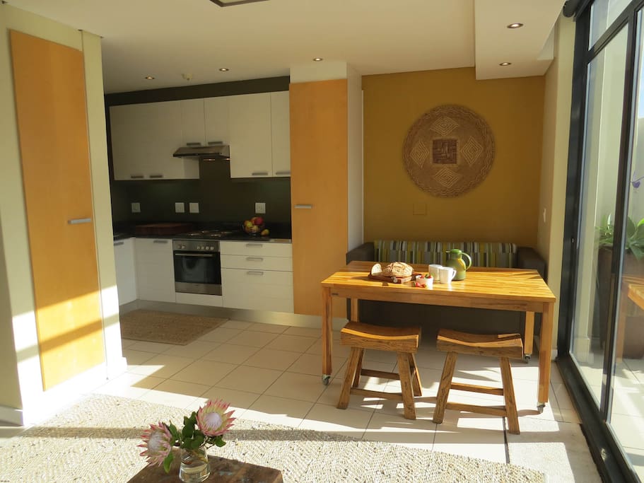 Kitchen and dining area from lounge