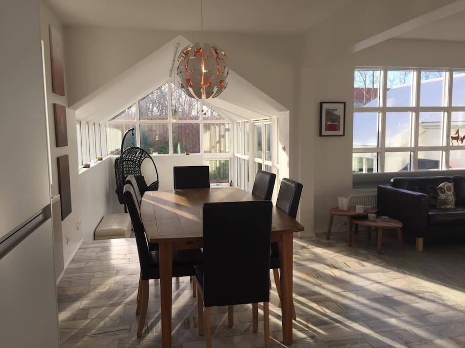 Dining area and living room