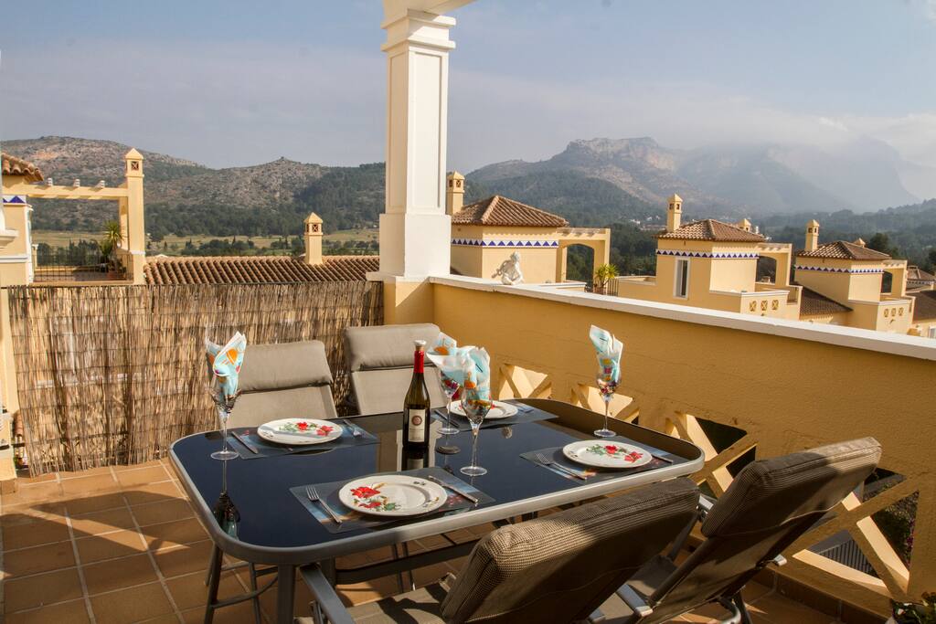 Balcony with space for dining and sunbathing with great views