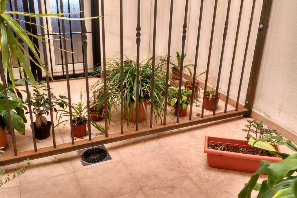 Patio con puerta en el salón