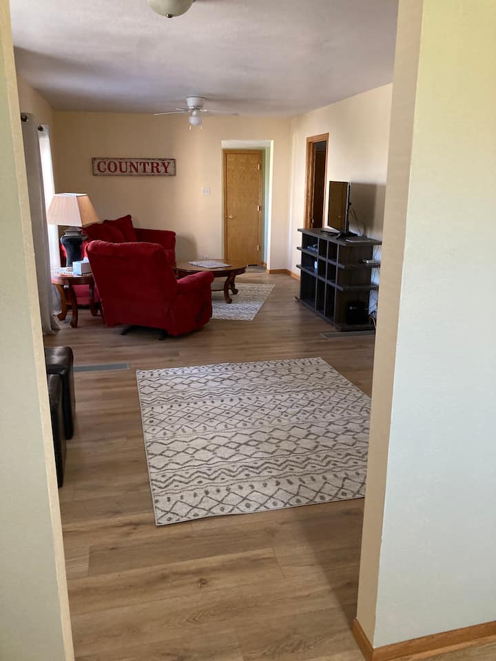 View of the living room from the kitchen.  