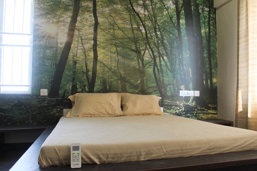 Master bedroom with AC, Wardrobe and attached bathroom