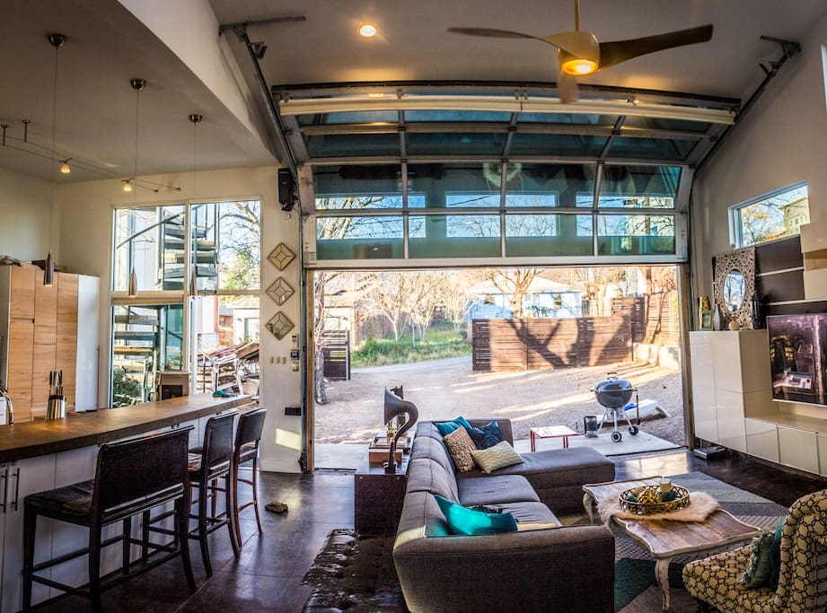High ceilings, and yes, the garage door does close!
