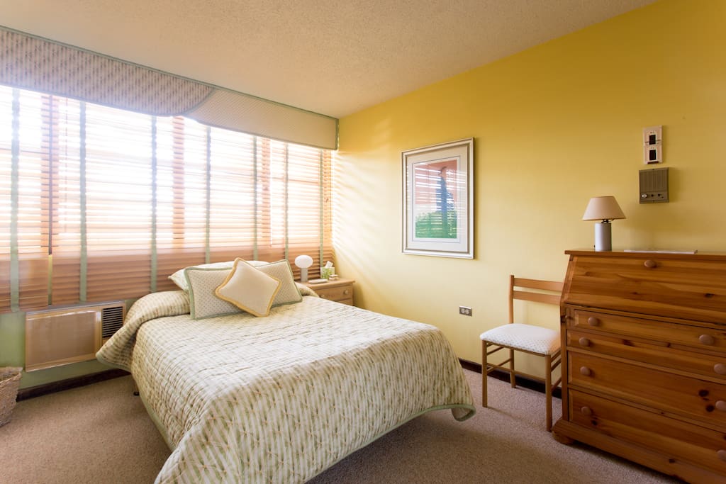 Spacious room with full bed and ample storage. Note secretariat desk and chair to the right of the picture.