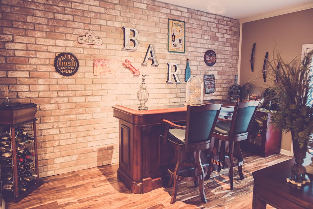 Bar view with exposed brick wall