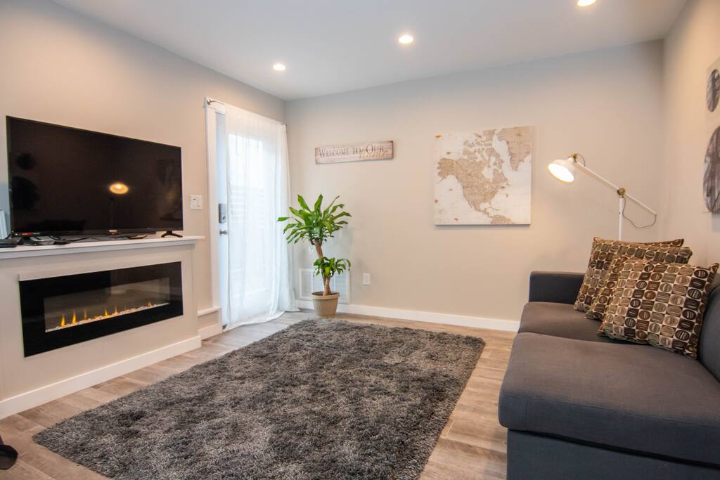 Living area with LED fireplace