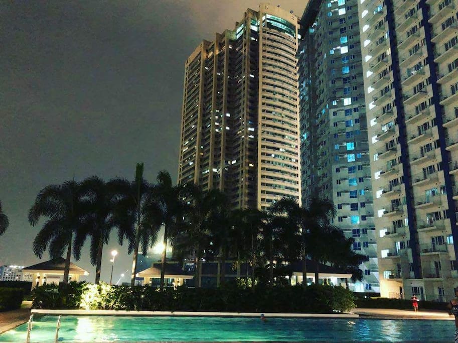 night view of adult pool