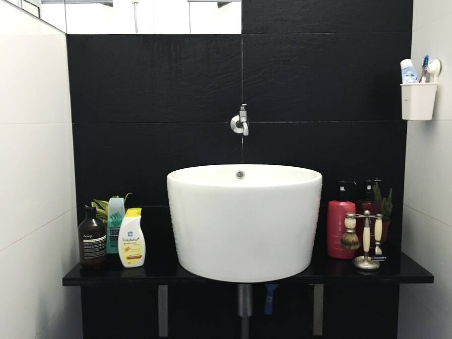 The shower room is old school but spacious and well stocked!