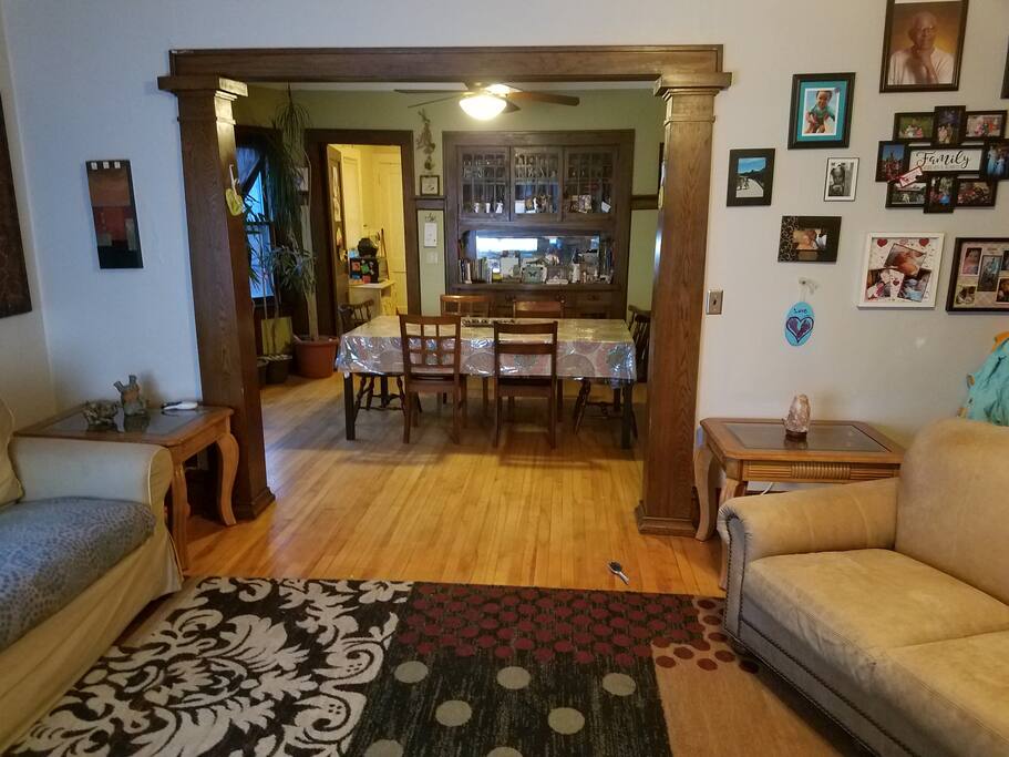 Open living and dining room