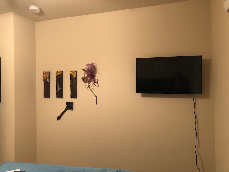 New TV. Bring your Firestick with you! Local channels only but free Wifi!
