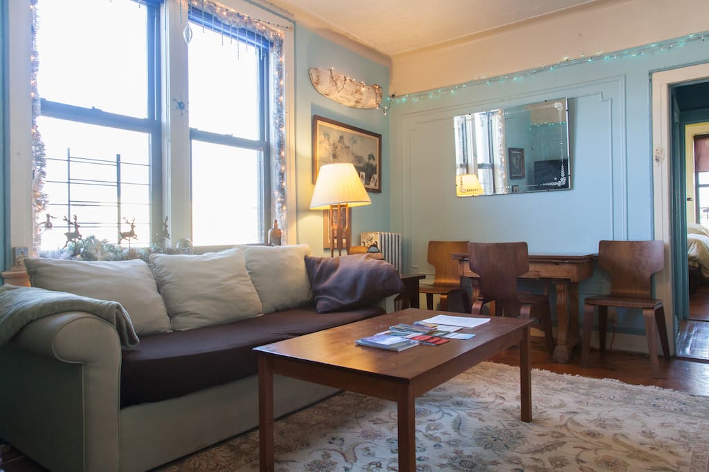 Spacious living room, comfy couch.