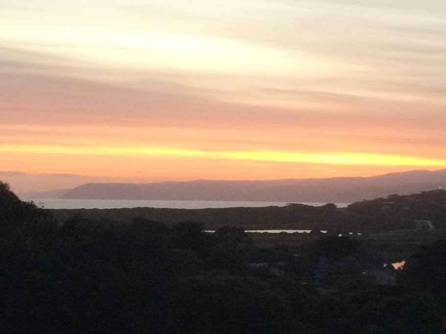 Stunning sunset ocean view from the living room balcony