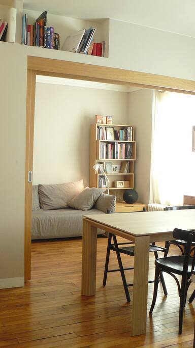 Double living room. The sliding doors separate the kitchen/dining from the sofa bed to allow privacy and comfort to all the guests.
