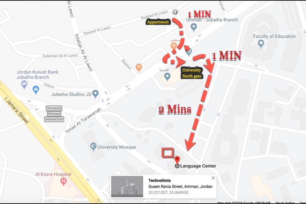 Map to Jordan University -North gate and Language center