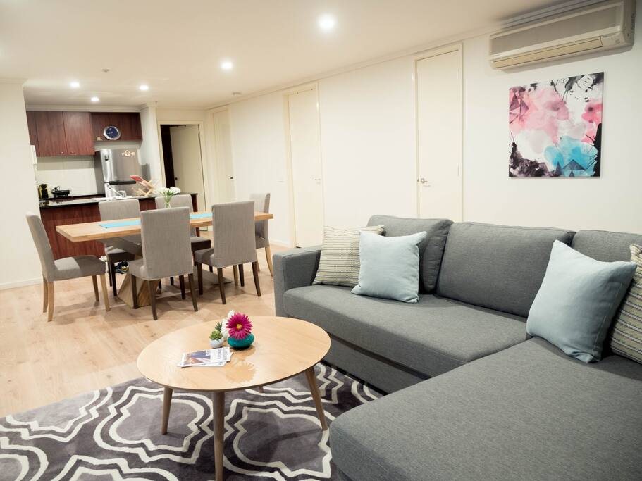 living room with sofa bed