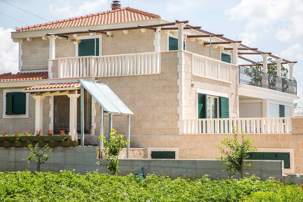 View of the villa and garden