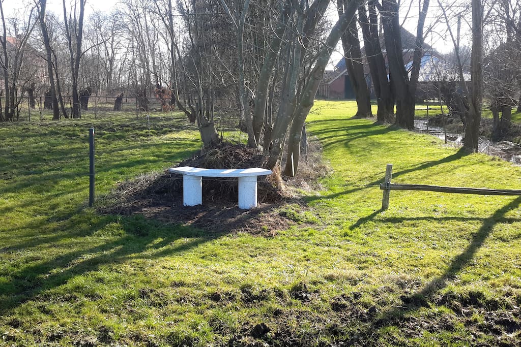 'S Ochtends vroeg op het bankje de eerste zonnestralen vangen.