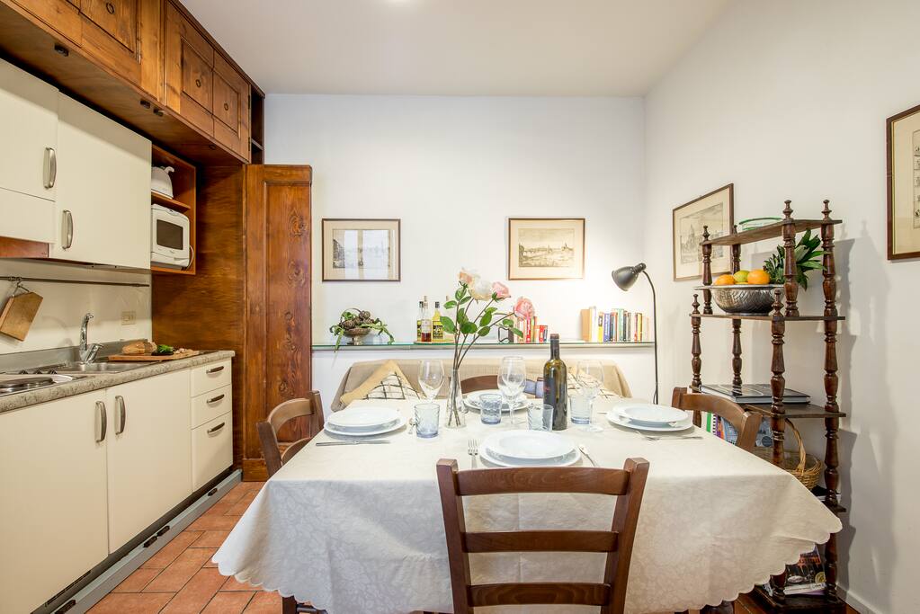 the kitchen with dining and living area (sofa bed)