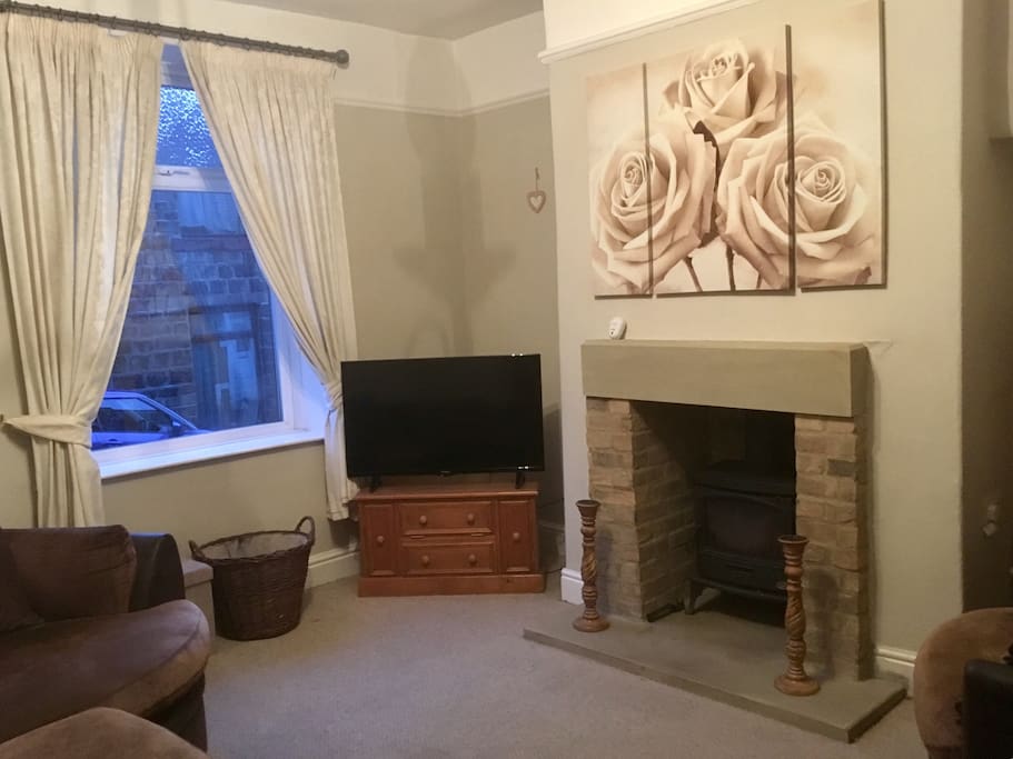 Living room with real log fire